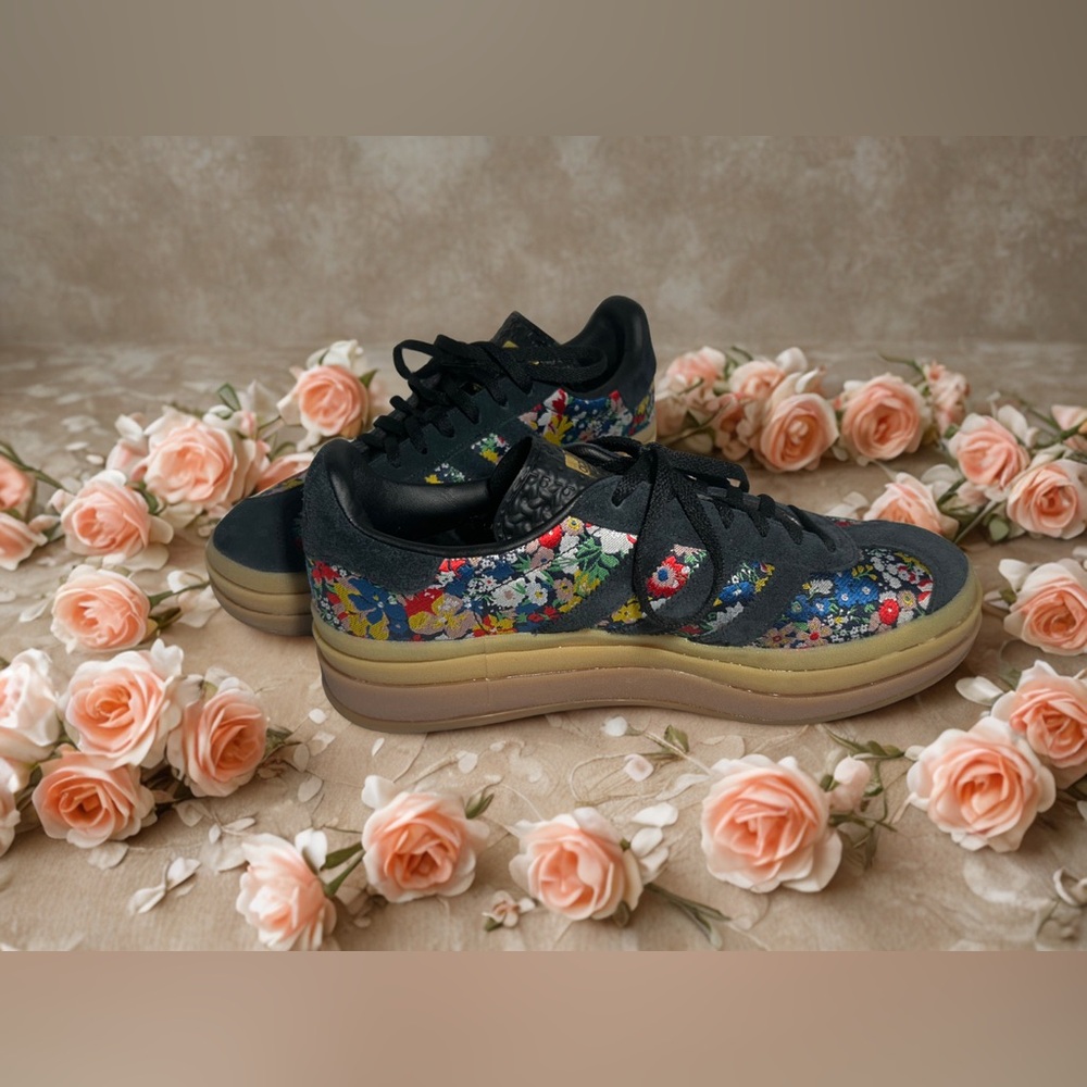 Adidas Black and Tan Floral Sneakers